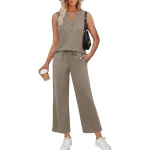 XIEERDUO Two Piece Lounge Sets for Women Summer Vacation Beach Travel Airport Outfits Casual Cruise Fashion 2026(Coffee)