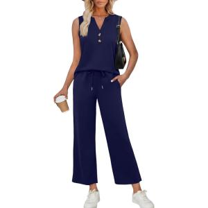 XIEERDUO Two Piece Lounge Sets for Women Summer Vacation Beach Travel Airport Outfits Casual Cruise Fashion 2026(Dark Blue)