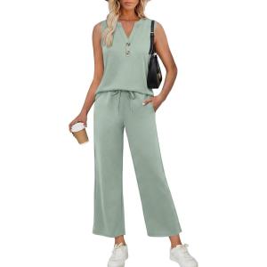XIEERDUO Two Piece Lounge Sets for Women Summer Vacation Beach Travel Airport Outfits Casual Cruise Fashion 2026(Green)