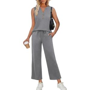 XIEERDUO Two Piece Lounge Sets for Women Summer Vacation Beach Travel Airport Outfits Casual Cruise Fashion 2026(Grey)