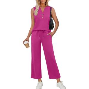 XIEERDUO Two Piece Lounge Sets for Women Summer Vacation Beach Travel Airport Outfits Casual Cruise Fashion 2026(Hot Pink)