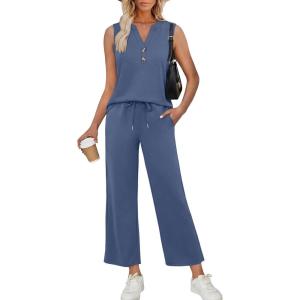 XIEERDUO Two Piece Lounge Sets for Women Summer Vacation Beach Travel Airport Outfits Casual Cruise Fashion 2026(Misty Blue)