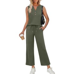 XIEERDUO Two Piece Lounge Sets for Women Summer Vacation Beach Travel Airport Outfits Casual Cruise Fashion 2026(Olive Green)