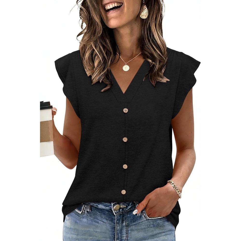 image:imageWomens Tops Ruffle Sleeve Shirts Ladies Tops and Blouses Spring Clothes Tank Tops for Women Business Casual Outfits 2026Black