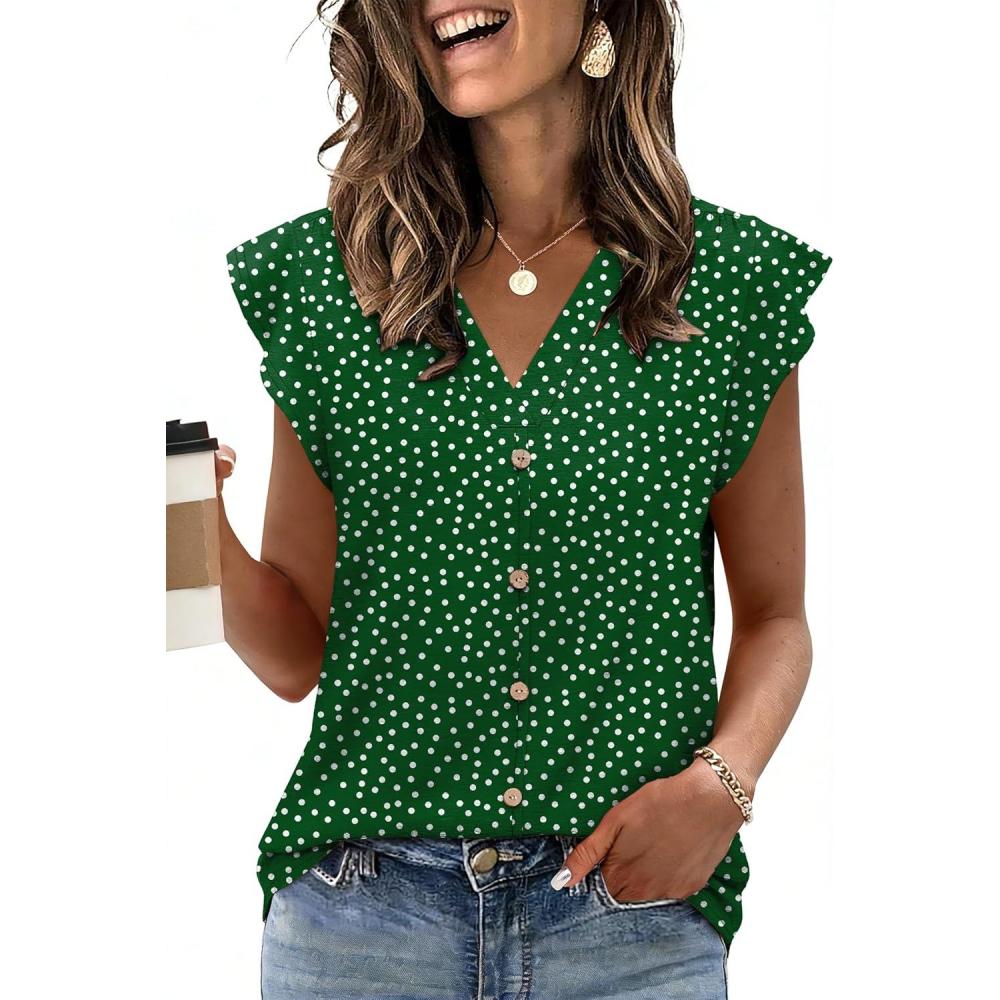 image:imageWomens Tops Ruffle Sleeve Shirts Ladies Tops and Blouses Spring Clothes Tank Tops for Women Business Casual Outfits 2026Green Dot