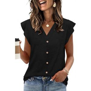 Womens Tops Ruffle Sleeve Shirts Ladies Tops and Blouses Spring Clothes Tank Tops for Women Business Casual Outfits 2026(Black)