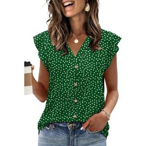 Womens Tops Ruffle Sleeve Shirts Ladies Tops and Blouses Spring Clothes Tank Tops for Women Business Casual Outfits 2026(Green Dot)