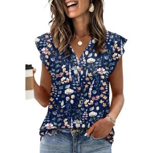 Womens Tops Ruffle Sleeve Shirts Ladies Tops and Blouses Spring Clothes Tank Tops for Women Business Casual Outfits 2026(Navy Floral)