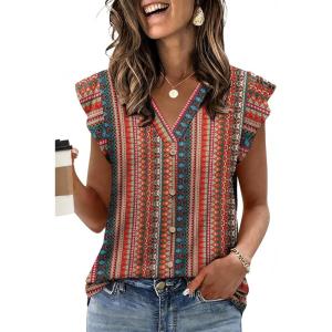 Womens Tops Ruffle Sleeve Shirts Ladies Tops and Blouses Spring Clothes Tank Tops for Women Business Casual Outfits 2026(Red Stripe)