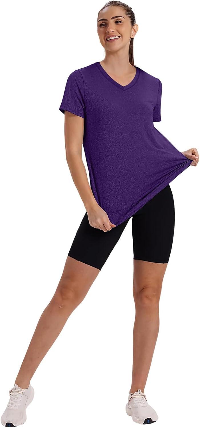 image:imageXIEERDUO Womens Workout Tops Short Sleeve Shirts Sun Protection UPF 50 Quick Dry Outfits for Hiking Running V Neck S3XL11 Purple