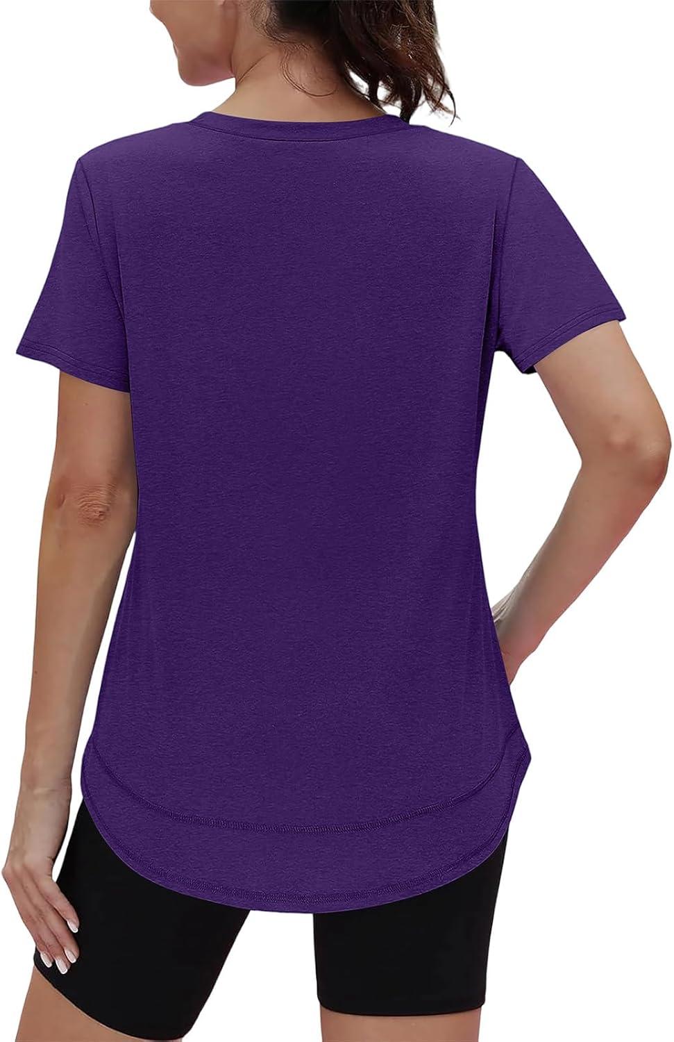 image:imageXIEERDUO Womens Workout Tops Short Sleeve Shirts Sun Protection UPF 50 Quick Dry Outfits for Hiking Running V Neck S3XL11 Purple