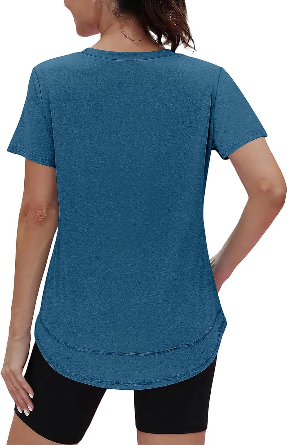 image:imageXIEERDUO Womens Workout Tops Short Sleeve Shirts Sun Protection UPF 50 Quick Dry Outfits for Hiking Running V Neck S3XL12 Dark Blue Green