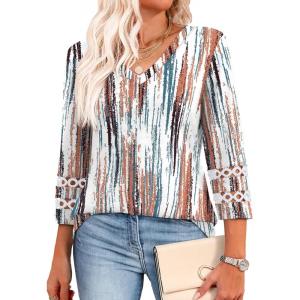 XIEERDUO 3/4 Length Sleeve Womens Tops Dressy Casual Blouses for Women 2026 Trendy V Neck T Shirts Summer Clothes(Z Tie Dye)