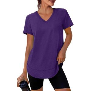XIEERDUO Womens Workout Tops Short Sleeve Shirts Sun Protection UPF 50+ Quick Dry Outfits for Hiking Running V Neck S-3XL(11 Purple)
