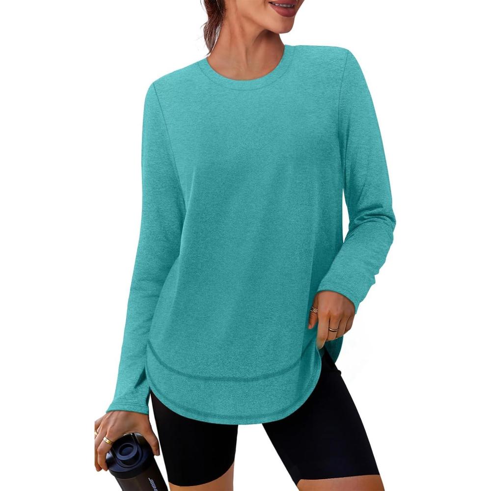 image:imageXIEERDUO Womens Workout Tops Long Sleeve Quick Dry Shirts for Hiking Running S3XL04 Aqua