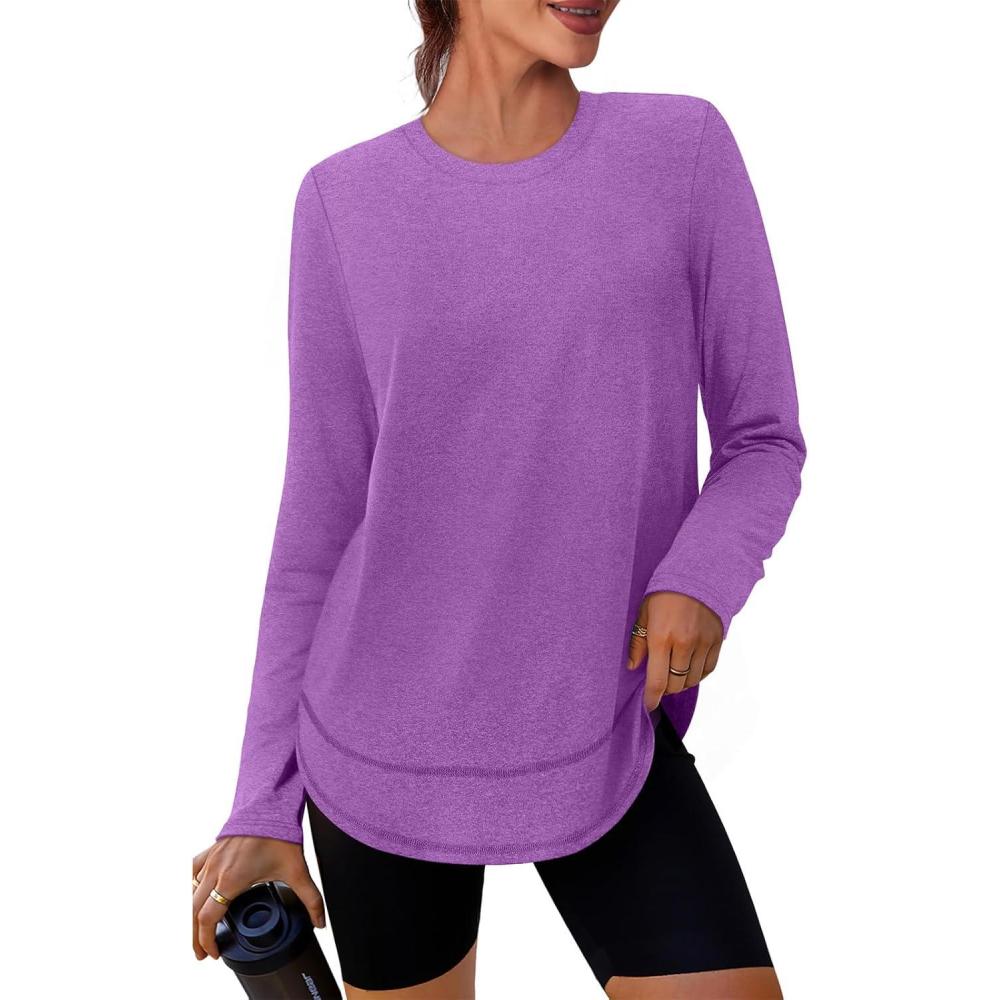 image:imageXIEERDUO Womens Workout Tops Long Sleeve Quick Dry Shirts for Hiking Running S3XL18 Bright Purple