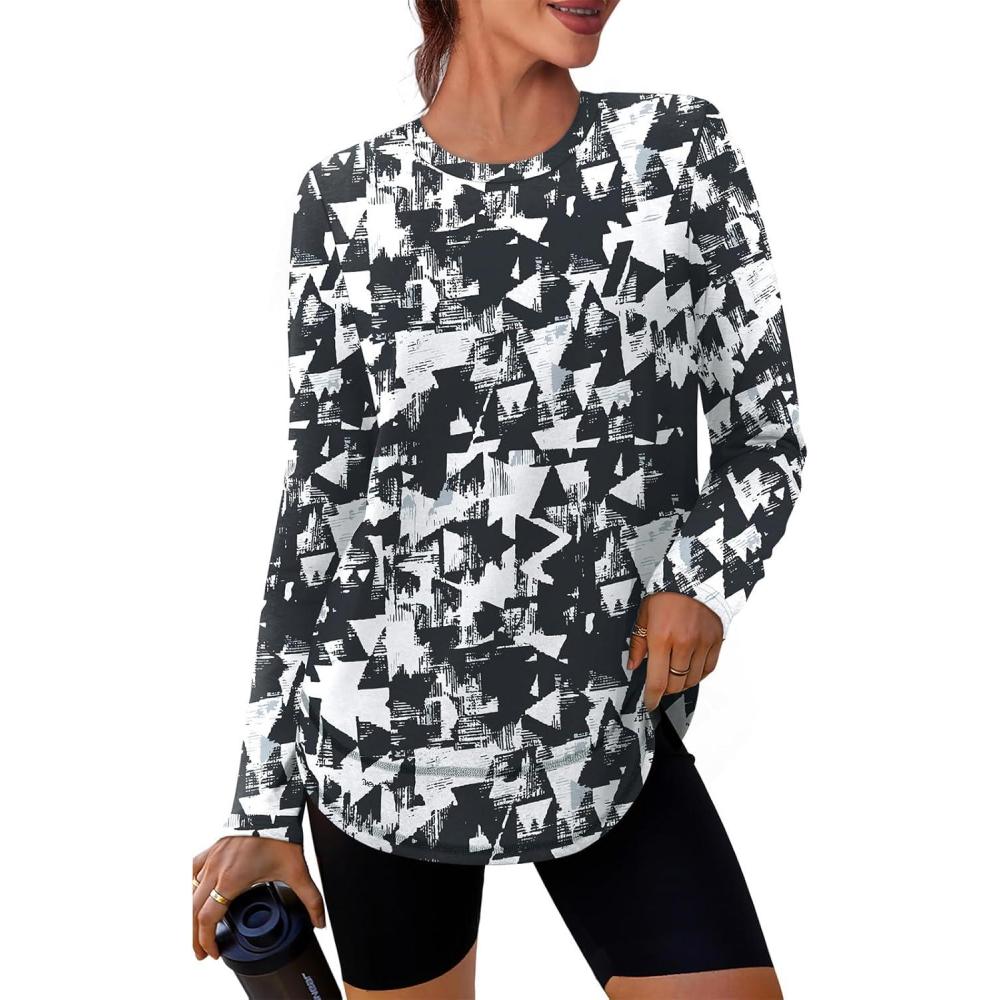 image:imageXIEERDUO Womens Workout Tops Long Sleeve Quick Dry Shirts for Hiking Running S3XL22 Black White Floral