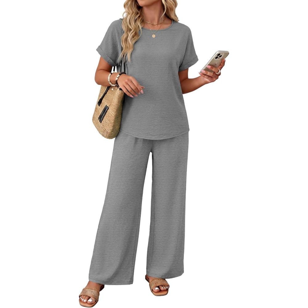 image:imageXIEERDUO Summer Sets For Women Linen Sets 2 Piece Matching Set Women Clothing Linen Pants Beach Vacation Outfits 2026Grey