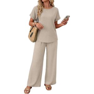 XIEERDUO Summer Sets For Women Linen Sets 2 Piece Matching Set Women Clothing Linen Pants Beach Vacation Outfits 2026(Beige)