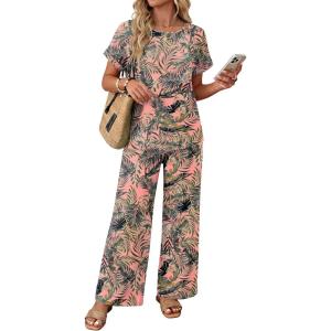XIEERDUO Summer Sets For Women Linen Sets 2 Piece Matching Set Women Clothing Linen Pants Beach Vacation Outfits 2026(Flower)