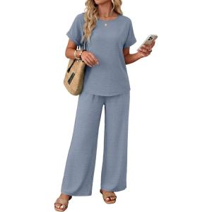 XIEERDUO Summer Sets For Women Linen Sets 2 Piece Matching Set Women Clothing Linen Pants Beach Vacation Outfits 2026(Light Blue)