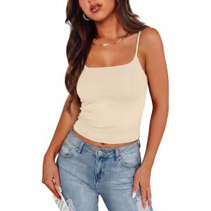 XIEERDUO Womens Fitted Tank Tops Slim Fit Shirts 2026 Basic Workout Spaghetti Strap Spring Summer Fashion Clothing(B Spaghetti Strap Apricot)