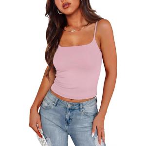 XIEERDUO Womens Square Neck Fitted Tank Tops Slim Fit Shirts 2026 Basic Spring Summer Pink XL