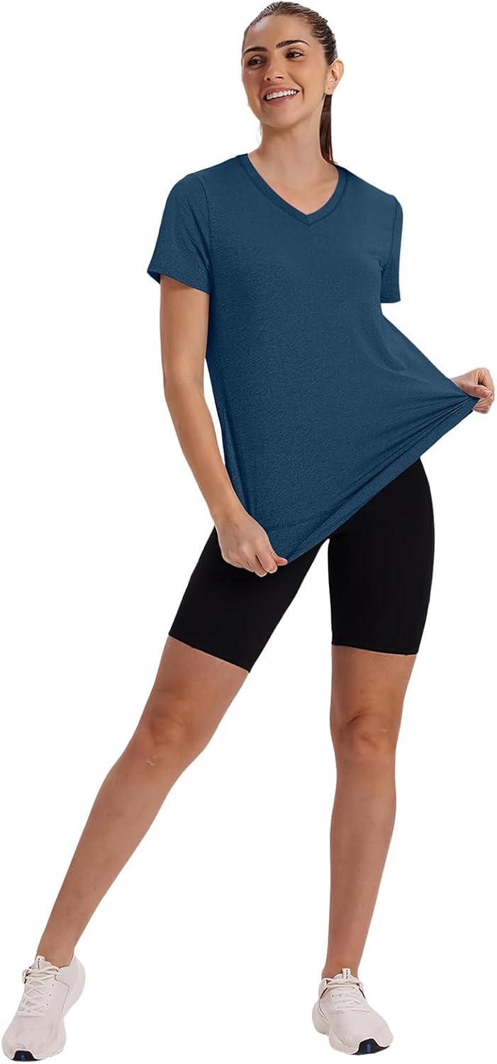 image:imageXIEERDUO Womens Workout Tops Short Sleeve Shirts Sun Protection UPF 50 Quick Dry Outfits for Hiking Running V Neck S3XL10 Dark Navy Blue