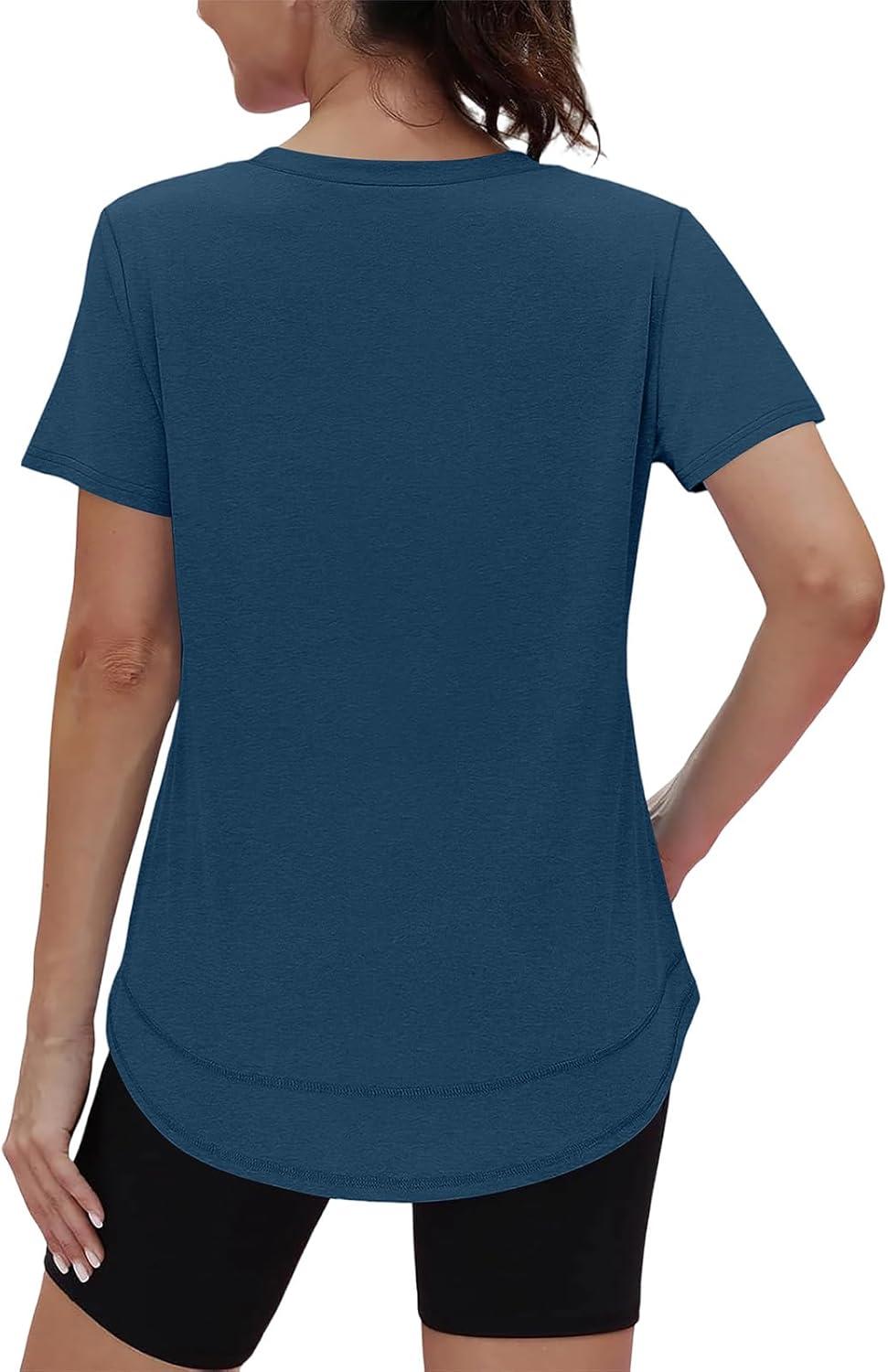 image:imageXIEERDUO Womens Workout Tops Short Sleeve Shirts Sun Protection UPF 50 Quick Dry Outfits for Hiking Running V Neck S3XL10 Dark Navy Blue