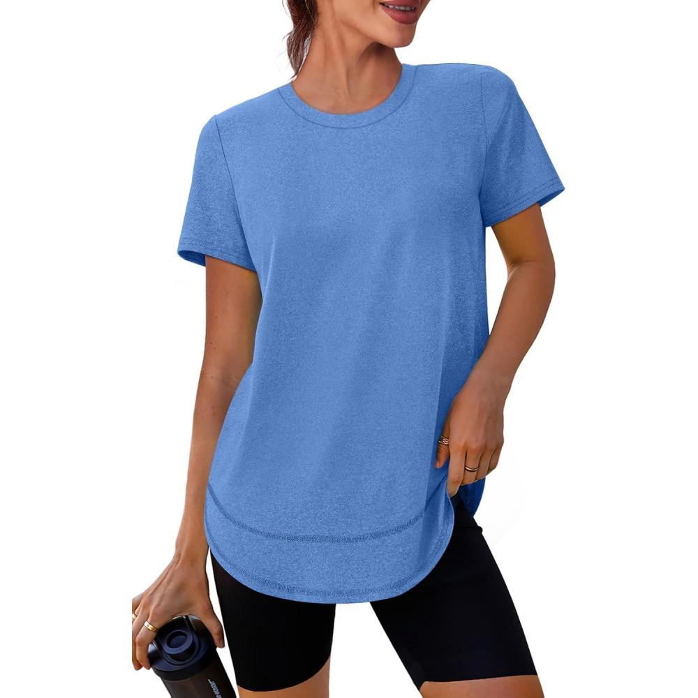 image:imageXIEERDUO Womens Workout Tops Short Sleeve Shirts Sun Protection UPF 50 Quick Dry Outfits for Hiking Running S3XL04 Blue