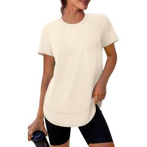 XIEERDUO Womens Workout Tops Short Sleeve Shirts Sun Protection UPF 50+ Quick Dry Outfits for Hiking Running S-3XL(07 Apricot Cream White)
