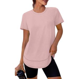 XIEERDUO Womens Workout Tops Short Sleeve Shirts Sun Protection UPF 50+ Quick Dry Outfits for Hiking Running S-3XL(17 Peach Pink)