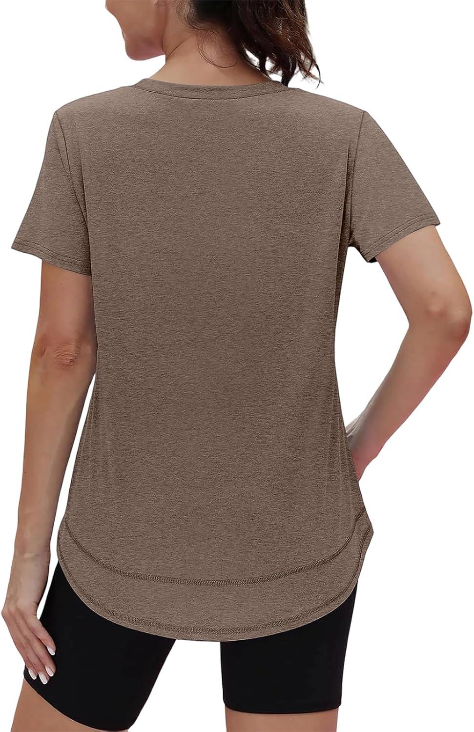 image:imageXIEERDUO Womens Workout Tops Short Sleeve Shirts Sun Protection UPF 50 Quick Dry Outfits for Hiking Running V Neck S3XL16 Brown