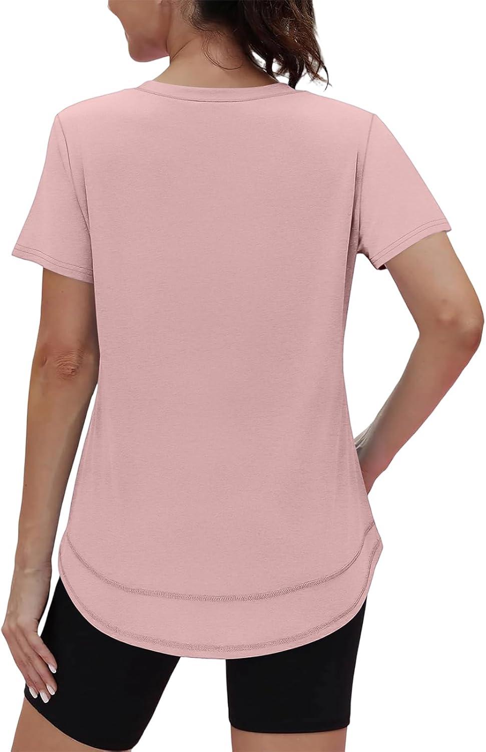 image:imageXIEERDUO Womens Workout Tops Short Sleeve Shirts Sun Protection UPF 50 Quick Dry Outfits for Hiking Running V Neck S3XL17 Peach Pink