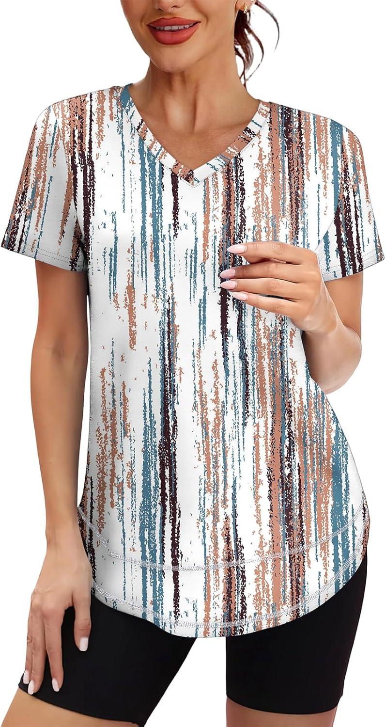 image:imageXIEERDUO Womens Workout Tops Short Sleeve Shirts Sun Protection UPF 50 Quick Dry Outfits for Hiking Running V Neck S3XL19 Tiedye Print White