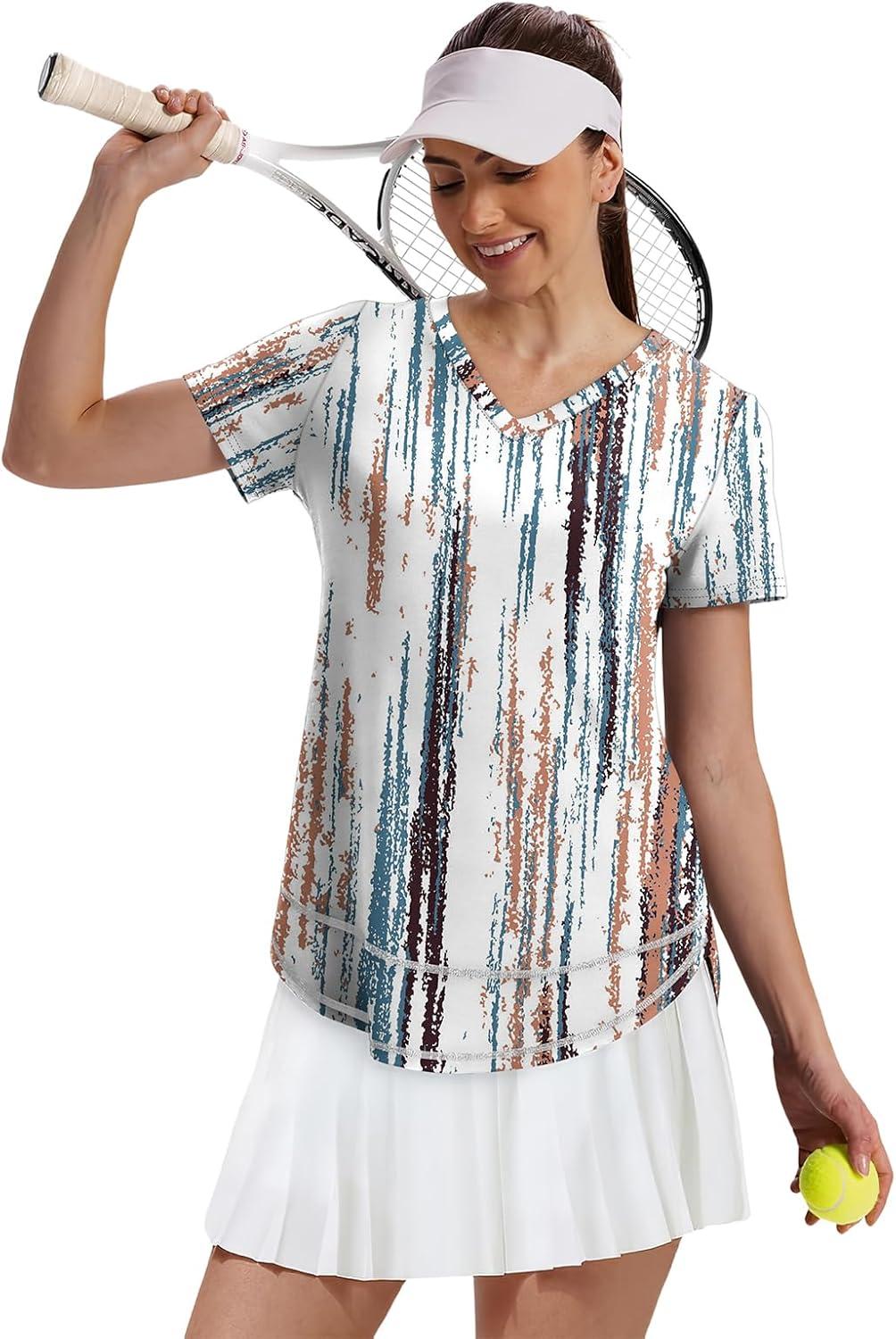 image:imageXIEERDUO Womens Workout Tops Short Sleeve Shirts Sun Protection UPF 50 Quick Dry Outfits for Hiking Running V Neck S3XL19 Tiedye Print White