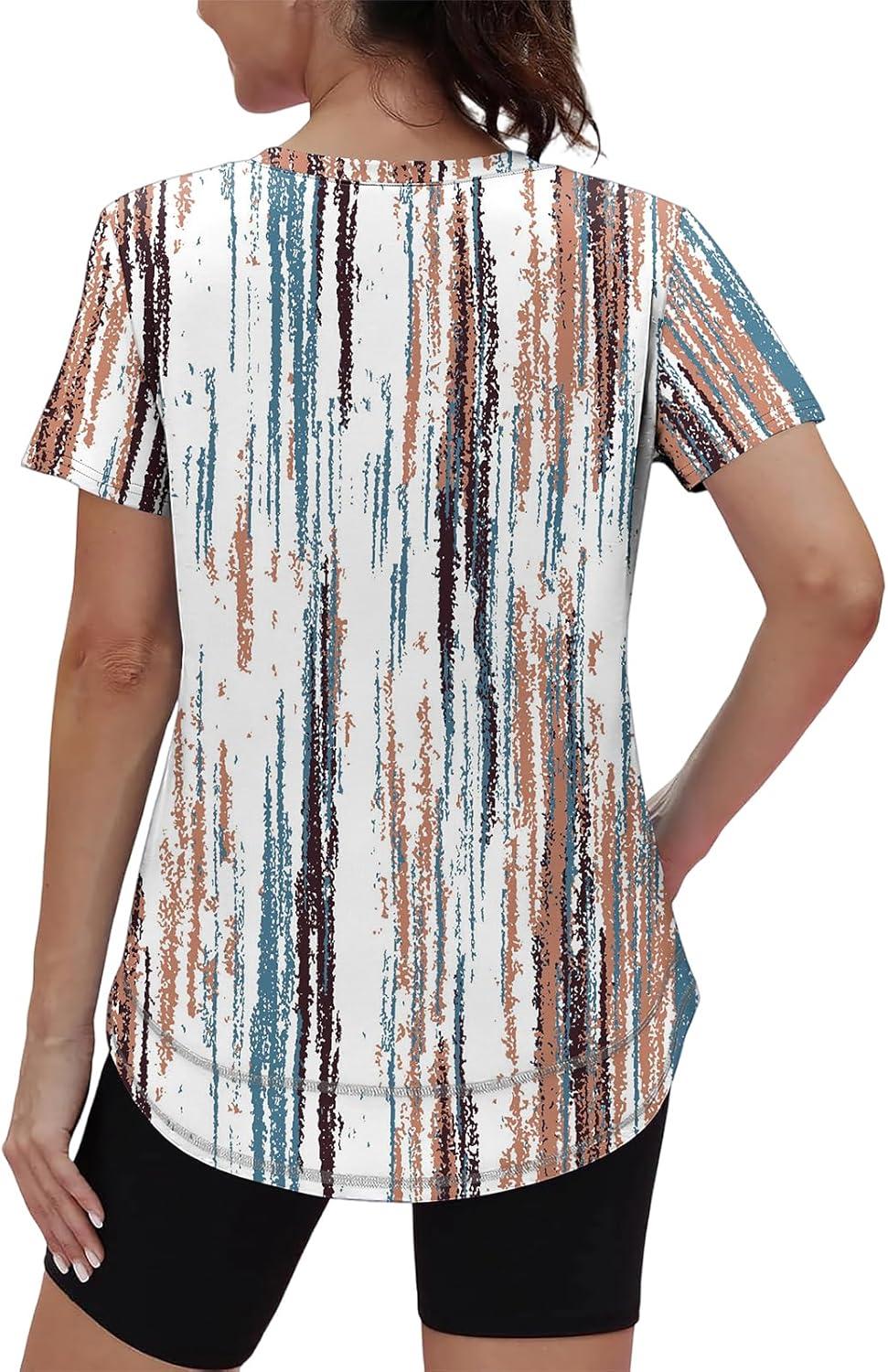 image:imageXIEERDUO Womens Workout Tops Short Sleeve Shirts Sun Protection UPF 50 Quick Dry Outfits for Hiking Running V Neck S3XL19 Tiedye Print White