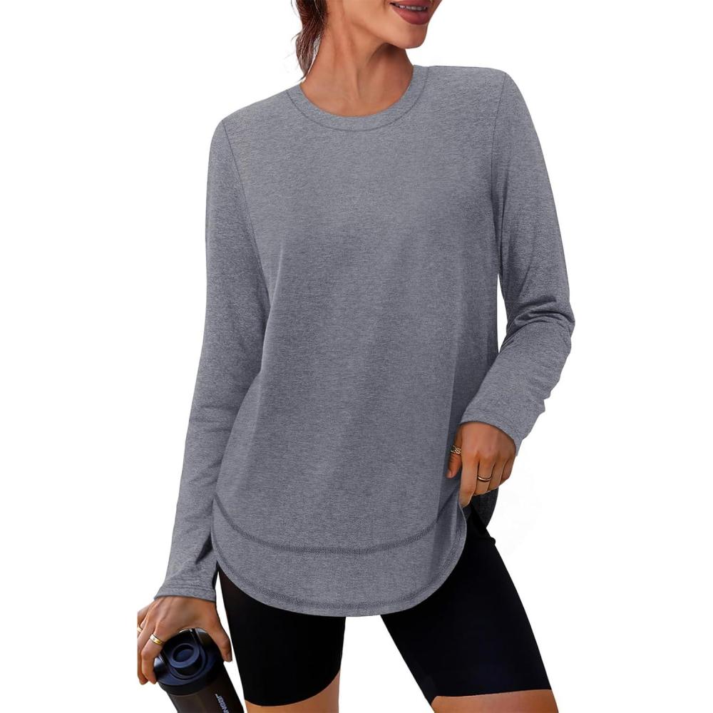 image:imageXIEERDUO Womens Workout Tops Long Sleeve Shirts Sun Protection UPF 50 Quick Dry Shirts for Hiking Running S3XL01 Grey