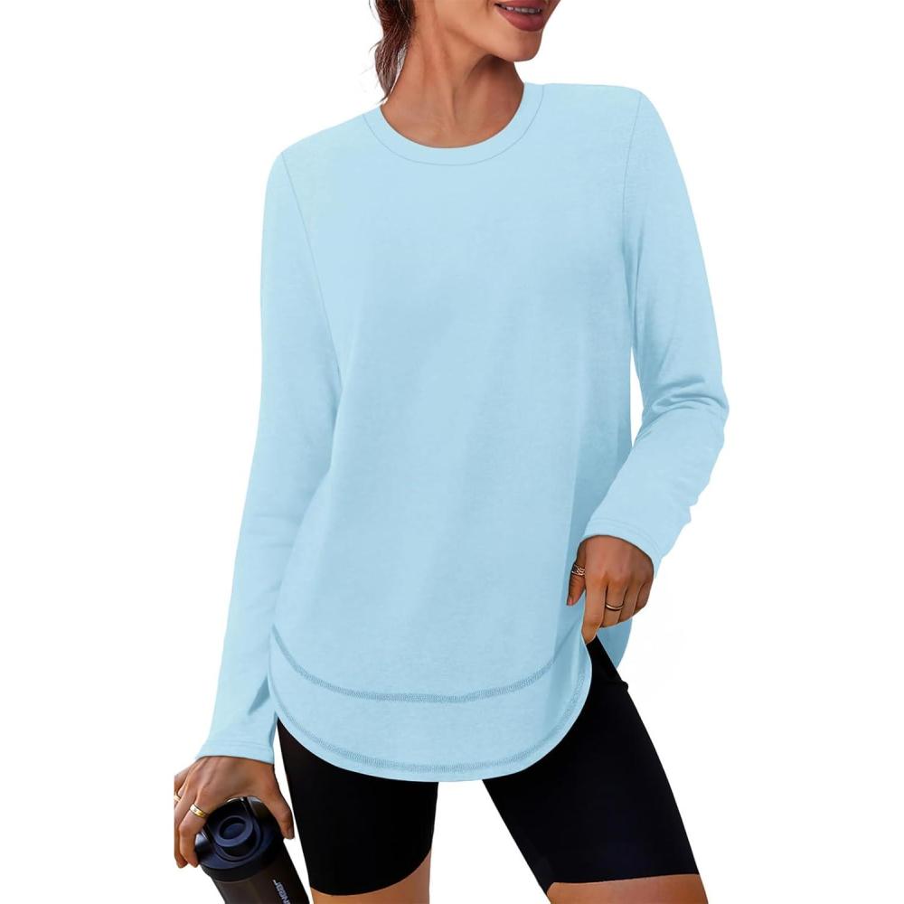 image:imageXIEERDUO Womens Workout Tops Long Sleeve Shirts Sun Protection UPF 50 Quick Dry Shirts for Hiking Running S3XL13 Baby Blue