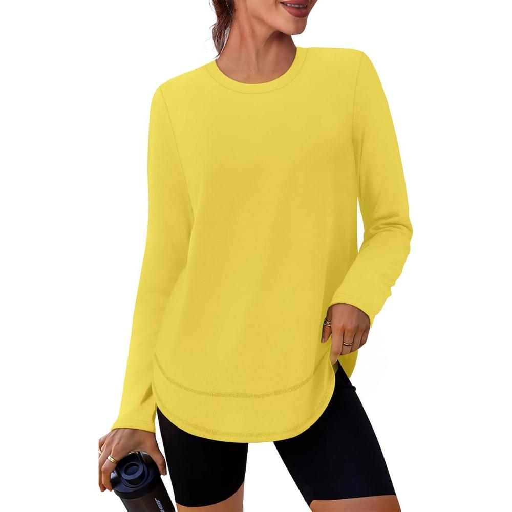 image:imageXIEERDUO Womens Workout Tops Long Sleeve Shirts Sun Protection UPF 50 Quick Dry Shirts for Hiking Running S3XL19 Yellow
