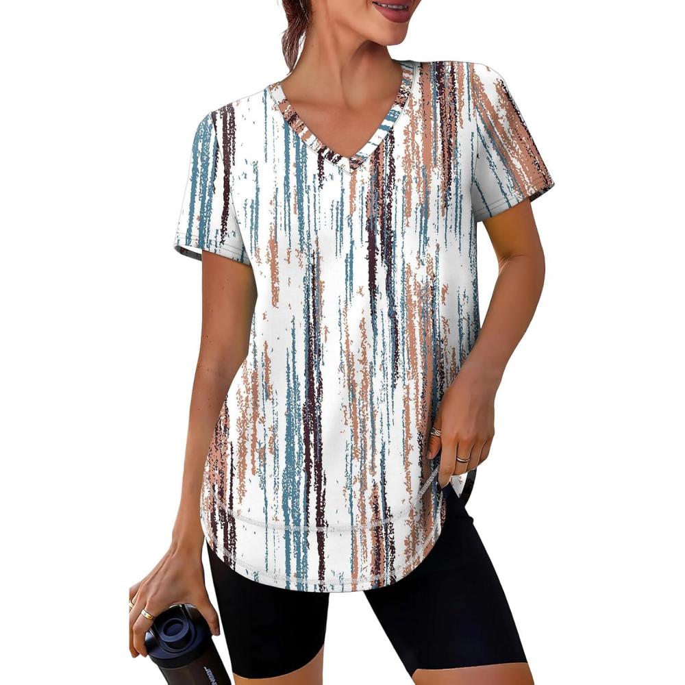 image:imageXIEERDUO Womens Workout Tops Short Sleeve Shirts Sun Protection UPF 50 Quick Dry Outfits for Hiking Running V Neck S3XL19 Tiedye Print White
