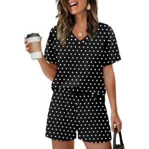 XIEERDUO Lounge Sets for Women Shorts Lightweight Summer Pajamas Set Sleepwear 2 Piece Sets Airport Vacation Outfits(Black Spots)