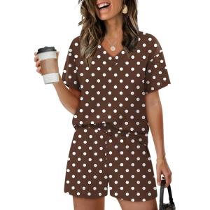 XIEERDUO Lounge Sets for Women Shorts Lightweight Summer Pajamas Set Sleepwear 2 Piece Sets Airport Vacation Outfits(Brown Spots)