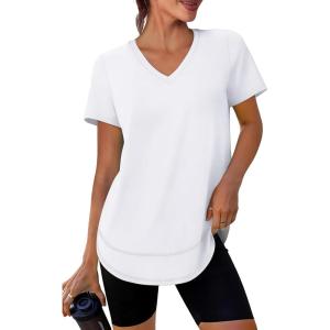 XIEERDUO Womens Workout Tops Short Sleeve Shirts Sun Protection UPF 50+ Quick Dry Outfits for Hiking Running V Neck S-3XL(13 Pure White)