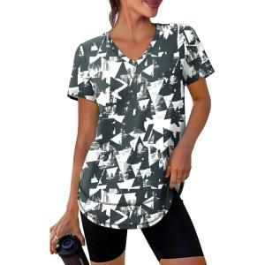 XIEERDUO Womens Workout Tops Short Sleeve Shirts Sun Protection UPF 50+ Quick Dry Outfits for Hiking Running V Neck S-3XL(23 Black White Floral)