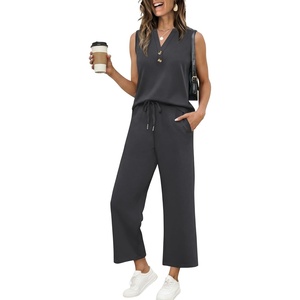 XIEERDUO Two Piece Lounge Sets for Women Summer Vacation Beach Travel Airport Outfits Casual Cruise Fashion 2026(Dark Grey)