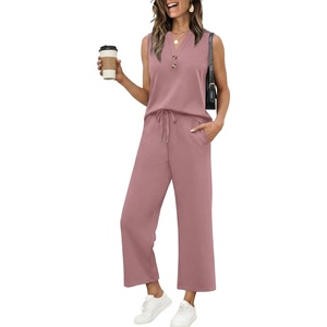 XIEERDUO Two Piece Lounge Sets for Women Summer Vacation Beach Travel Airport Outfits Casual Cruise Fashion 2026(Dark Pink)