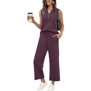 XIEERDUO Two Piece Lounge Sets for Women Summer Vacation Beach Travel Airport Outfits Casual Cruise Fashion 2026(Deep Purple)
